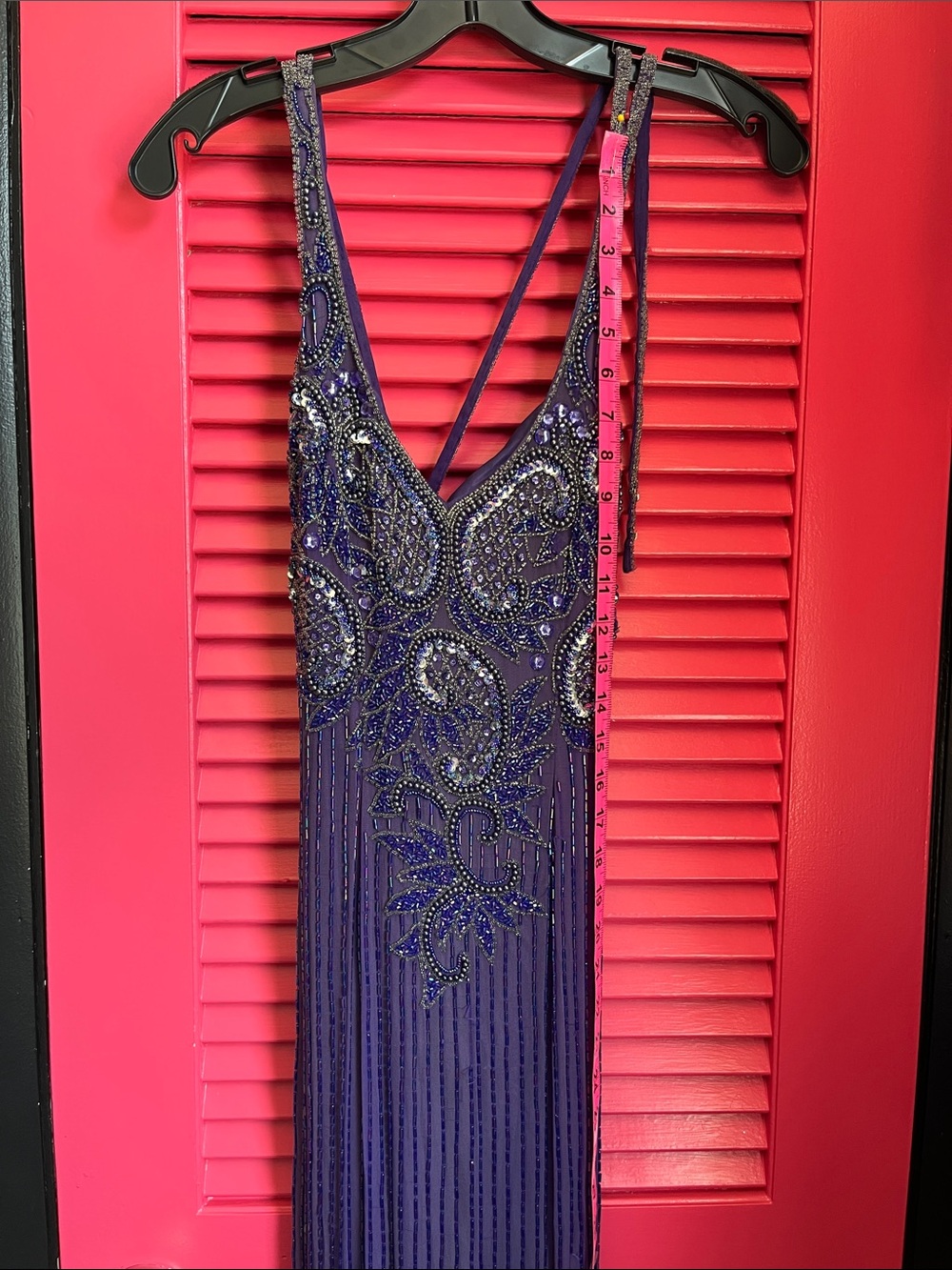 Beaded Purple Prom Dress with V-Neck - Picture 15 of 16
